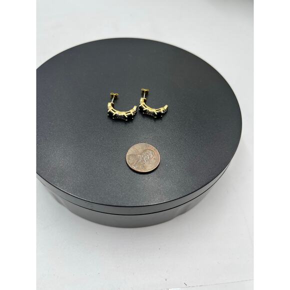 JJT 925 Sterling Vermeil Vintage Blue Topaz Diamond Half Hoop J Post Earrings - Picture 6 of 11